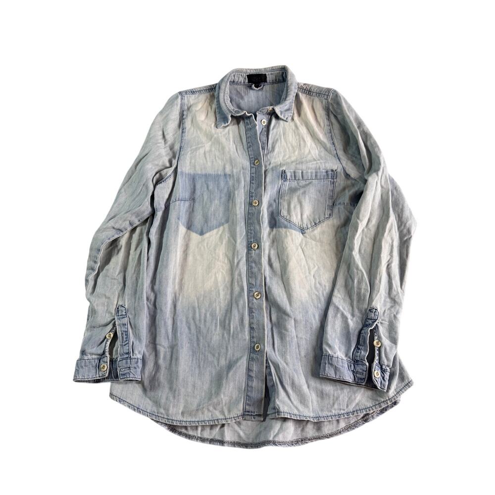 Topshop Chambray Button Front Shirt Light Wash Denim Cotton Blouse US 6